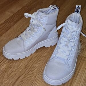 Dr. Martens White Combat Moto Boots Rugged Tread